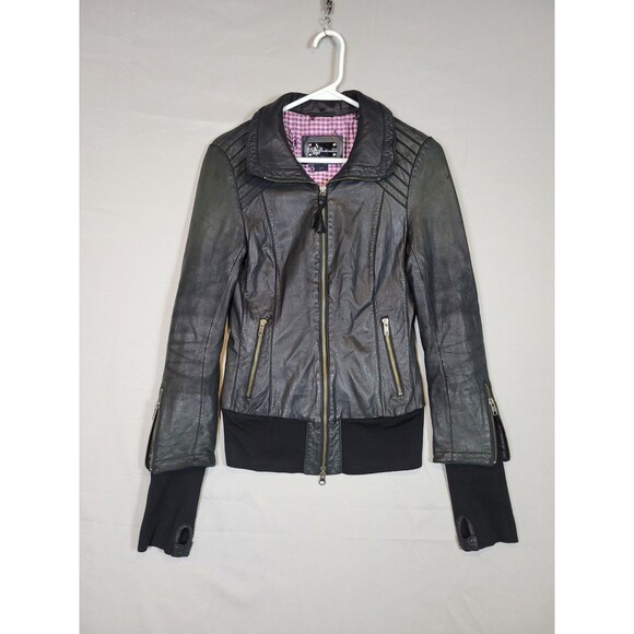 Mackage Black Lamb Leather Fitted Jacket Womens Small Biker Grunge - Picture 1 of 16